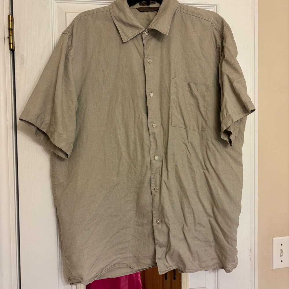 A(X)IST Axist Wave Washed Linen XL 100% Linen Mens Short Sleeve Button Collar